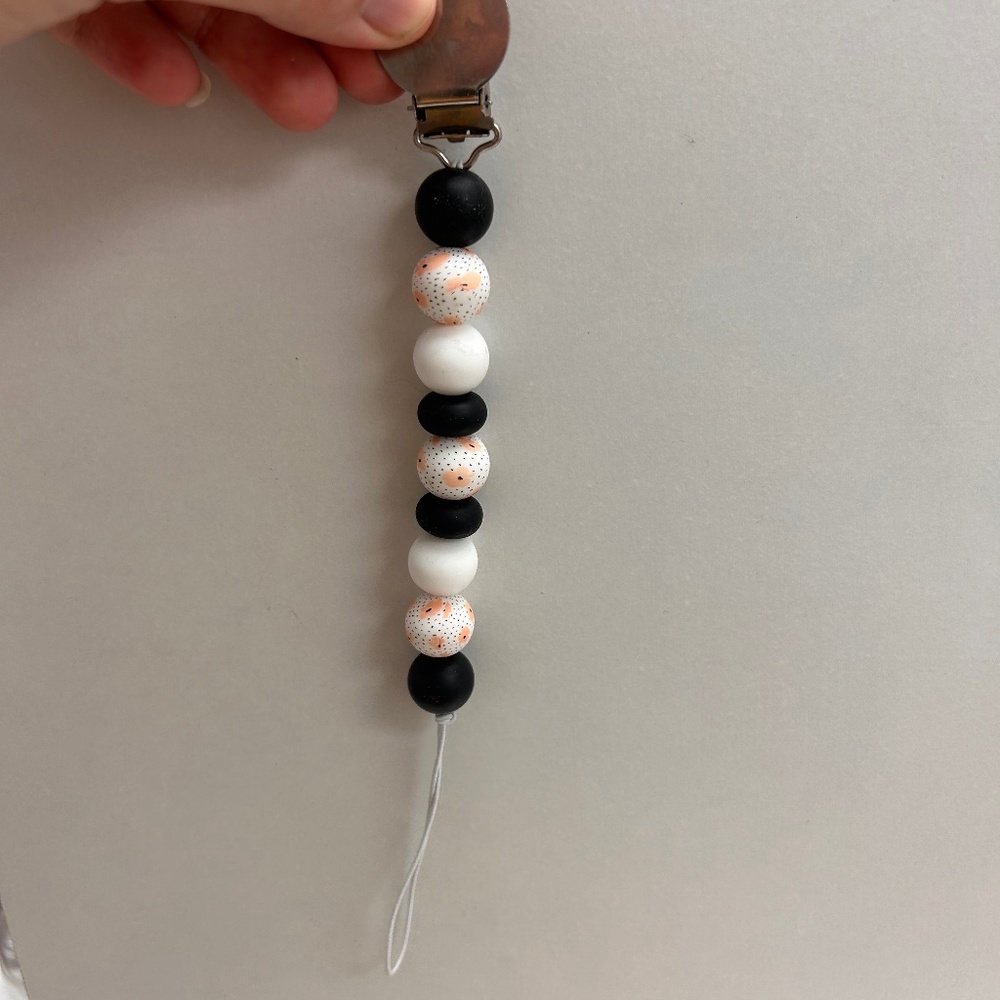 NEW handmade small shop peach floral silicone beaded pacifier clip